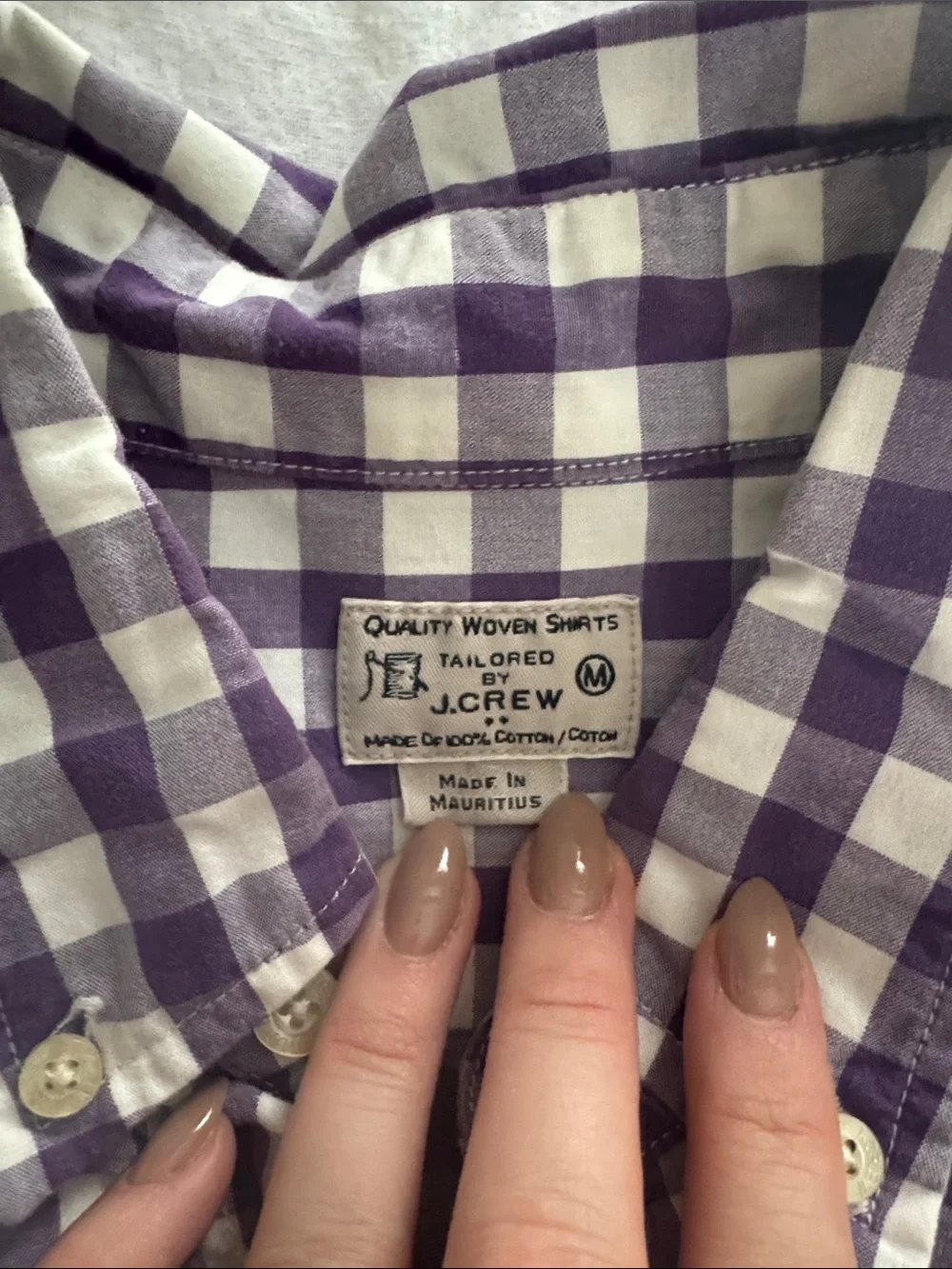 J. Crew Men's Purple and White Gingham Button-Down Shirt